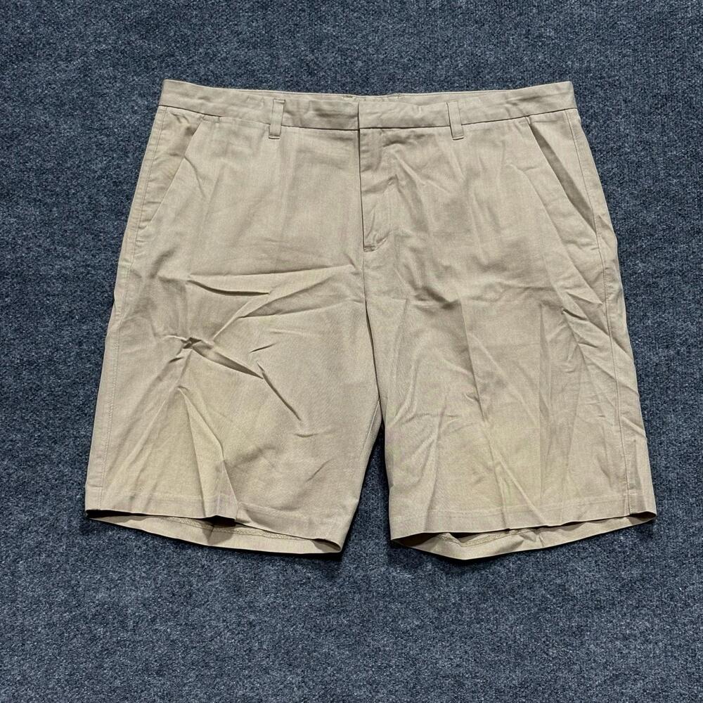 Ashworth Shorts Mens 42 Beige Herringbone Pleated Chino Golf Casual Summer